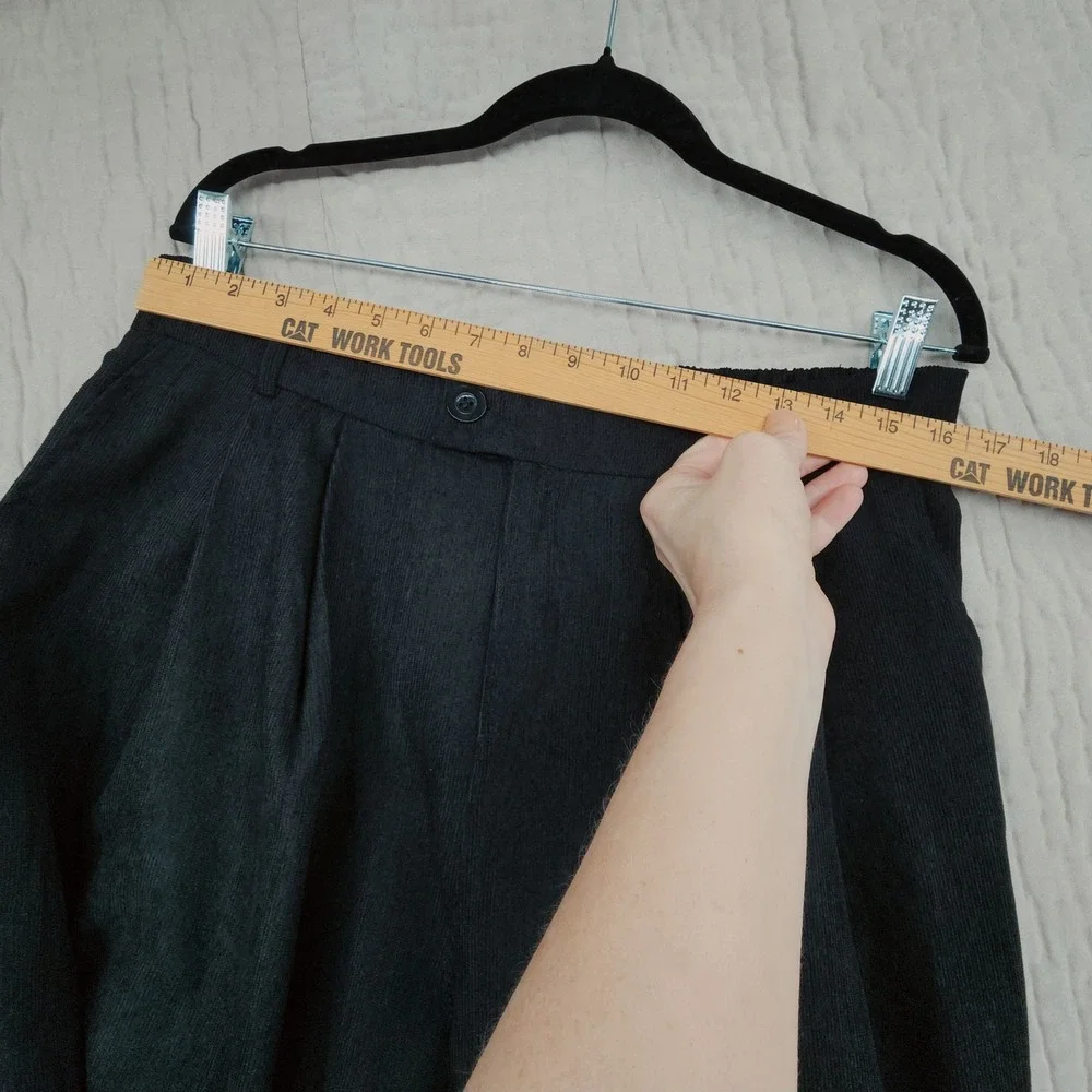 JUNY Wide Leg Baggy Corduroy Pant M 32x31 Men Black Pleated Velour Relaxed Retro